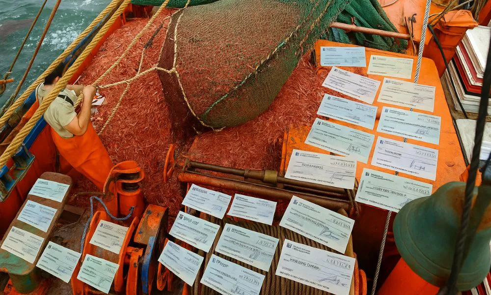 Pesca langostinos cheques generado por AI